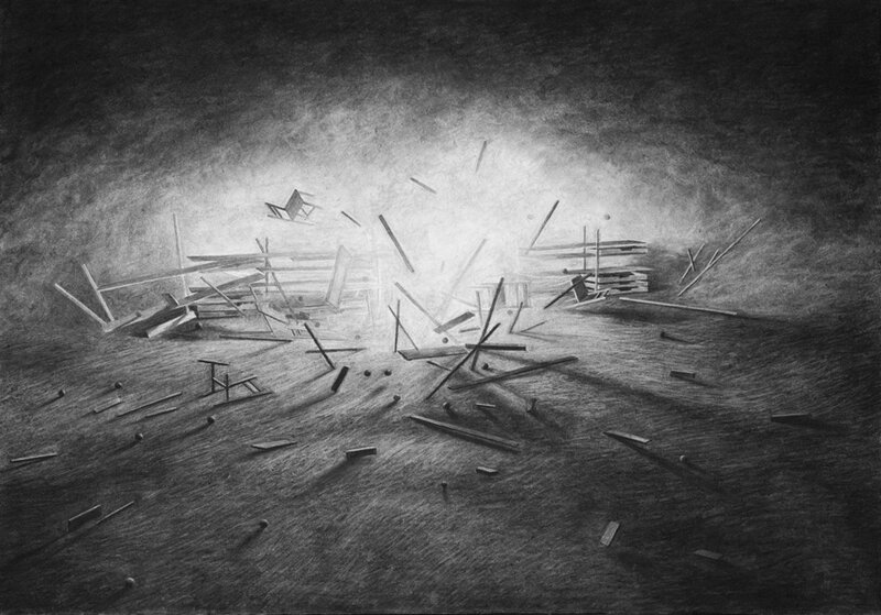 série The Collapse of Cohesion - Expanding, 2014, Fusain sur papier, 73 x 51 cm