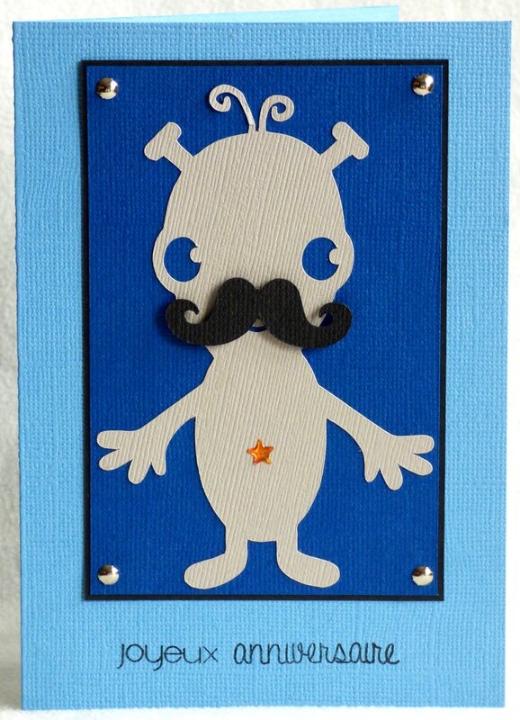 carte d'anniversaire pour garçon avec martien à moustache