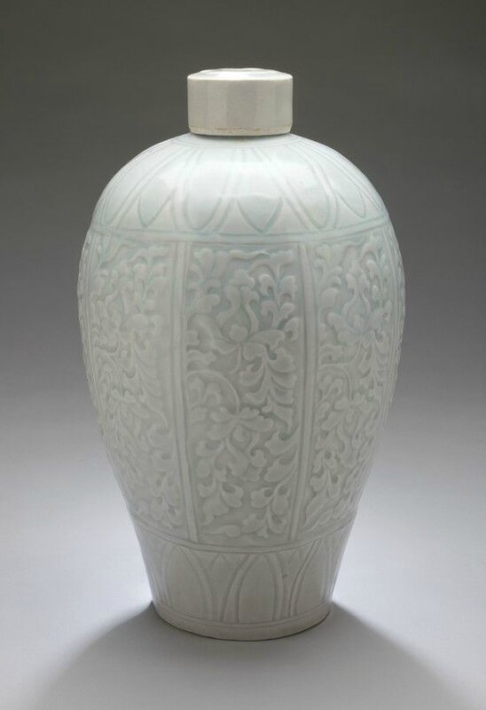 Lidded Prunus Vase (Meiping) with Lotus Sprays, Qingbai ware, Southern Song dynasty, 1127-1279