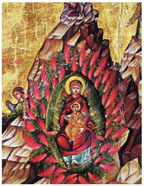 Vierge au buisson ardent, détail icône, XVIIe, monastère ste Catherine, Sinaï