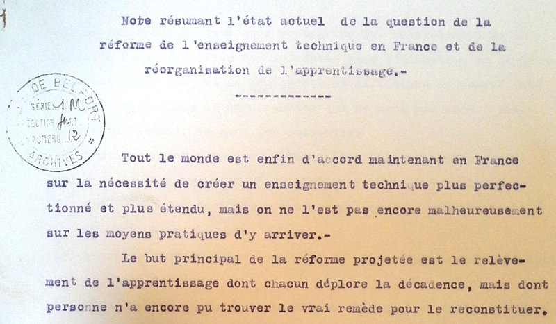 1909 11 30 Rapport Ziegler Réforme enseignement technique p1R