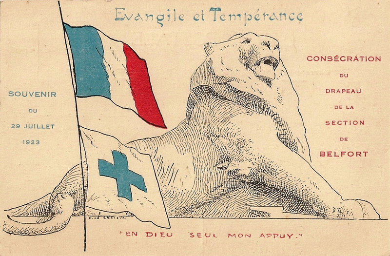 1923 07 29 Belfort CPA Lion Drapeau Croix-Bleue