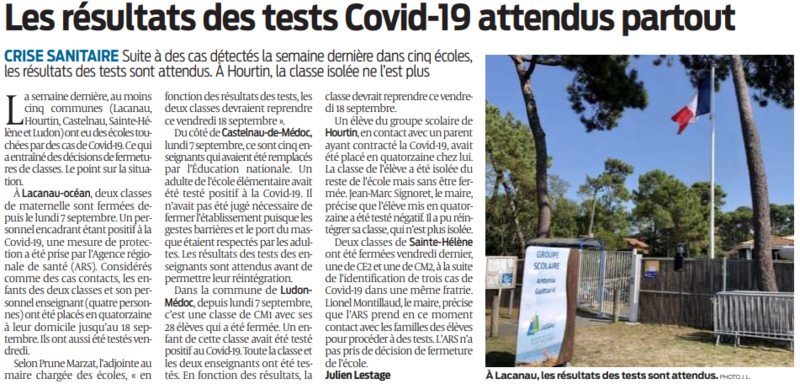 2020 09 15 SO Les résultats des tests Covid-19 attendus partout