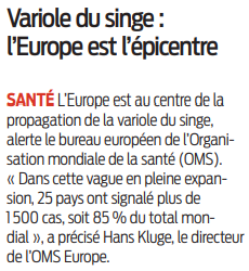 2022 06 16 SO Variole du singe l'Europe est l'épicentre