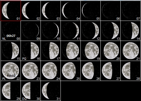 16 phases de la Lune