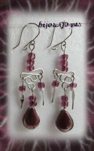 Boucles D'Oreilles Raquel Verre Murano Prune Métal Argenté Artisanat du Pérou