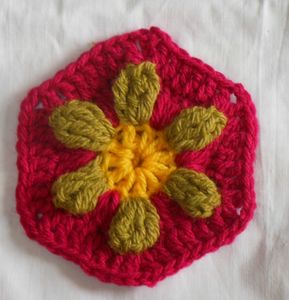 Hexagone Puffed daisy rouge