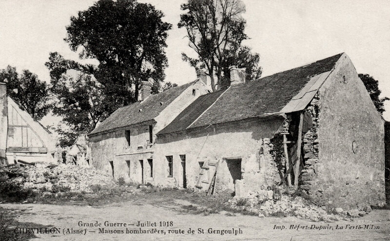 Chevillon, juillet 1918, maisons bombardées