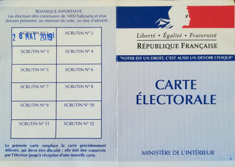 carte électeur, 26 mai 2019