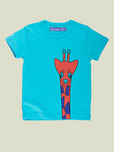 T_shirt_turquoise_manches_courtes_girafe_cou_