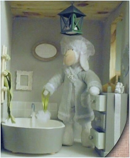 mouton salle de bain gris vert