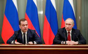 Russia Dimitri Medvedev and Vladimir Poutine