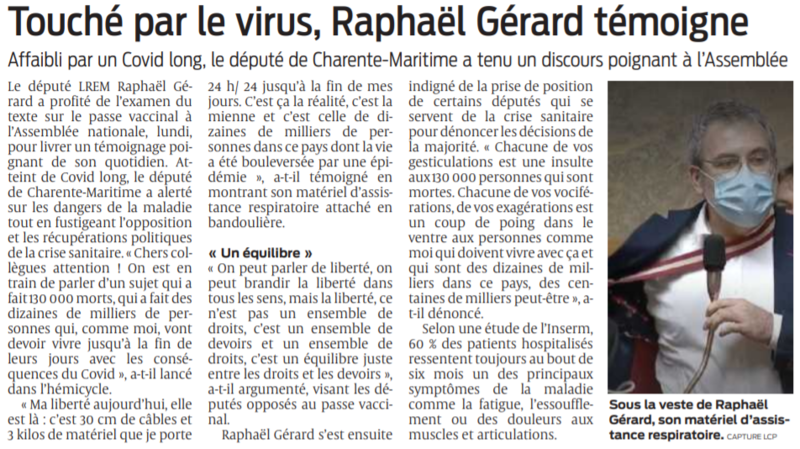 2022 01 05 SO Touché par le virus Raphaël Gérard témoigne