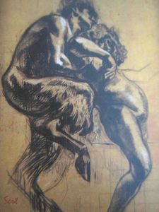 Silène et Bacchus charbon sur papier 1910