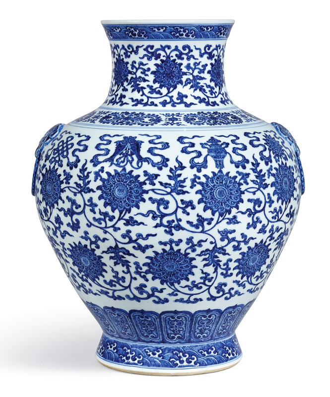 A fine and large blue and white 'bajixiang' vase, hu, seal mark and period of Qianlong (1736-1795)