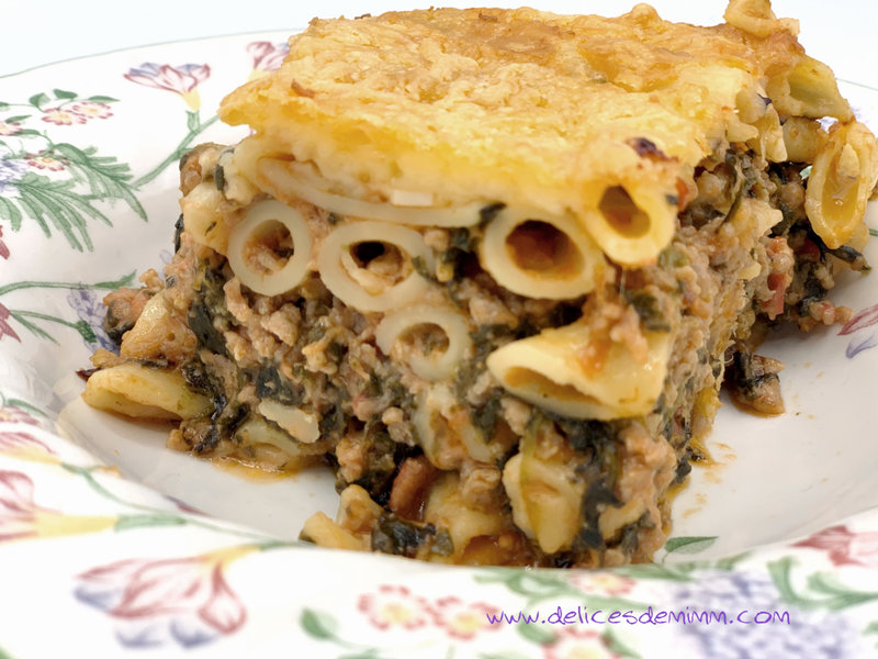 Gratin de penne à la viande et aux épinards 4