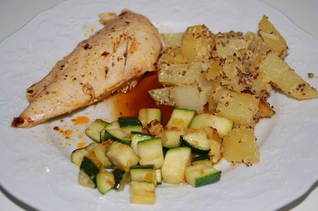 poulet et pommes de terres en papillotes avec poéllée de courgettes