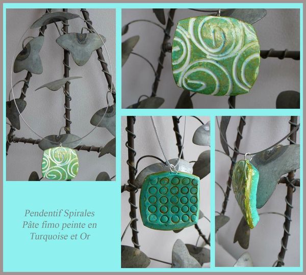 Pendentif Spirales-Turquoise&Or