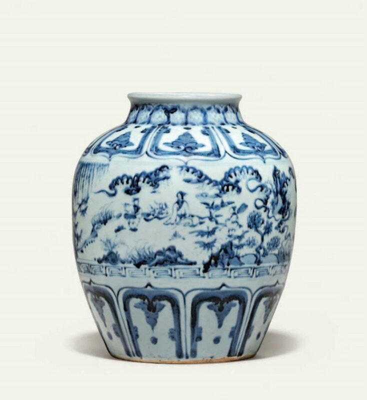 A blue and white 'windswept' jar, Ming dynasty, 16th century