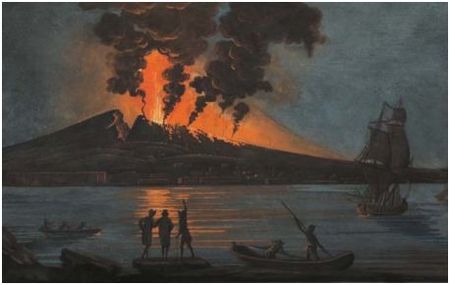 Éruption du Vésuve, Gouache Napolitaine du XIXème