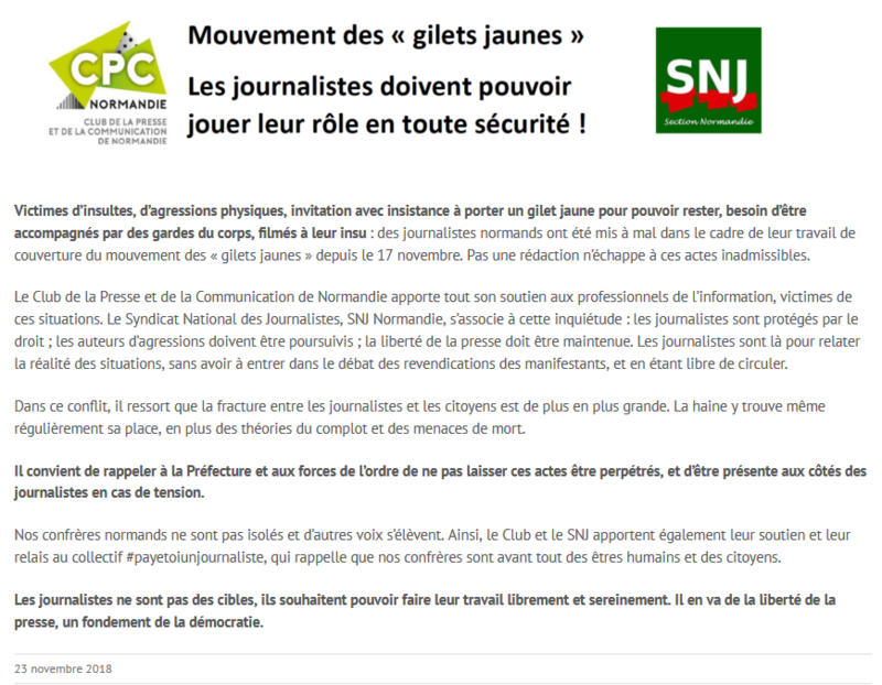 Capture gilets jaunes journalistes