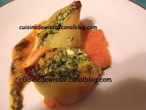 recettes Petite envie, petite recette, conchiglies ou coquillages au chèvre et épinards filkoujina