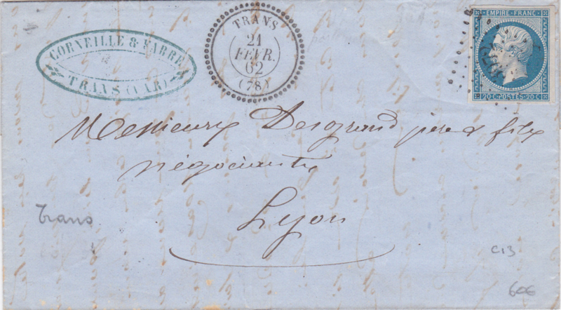 Enveloppe Corneille et Fabre 21 février 1862