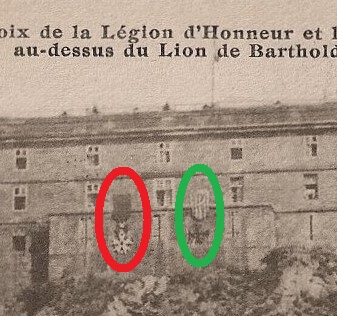 1920 Belfort CPA Château Lion Légion d'honneur Croix guerre Brun R - Copie