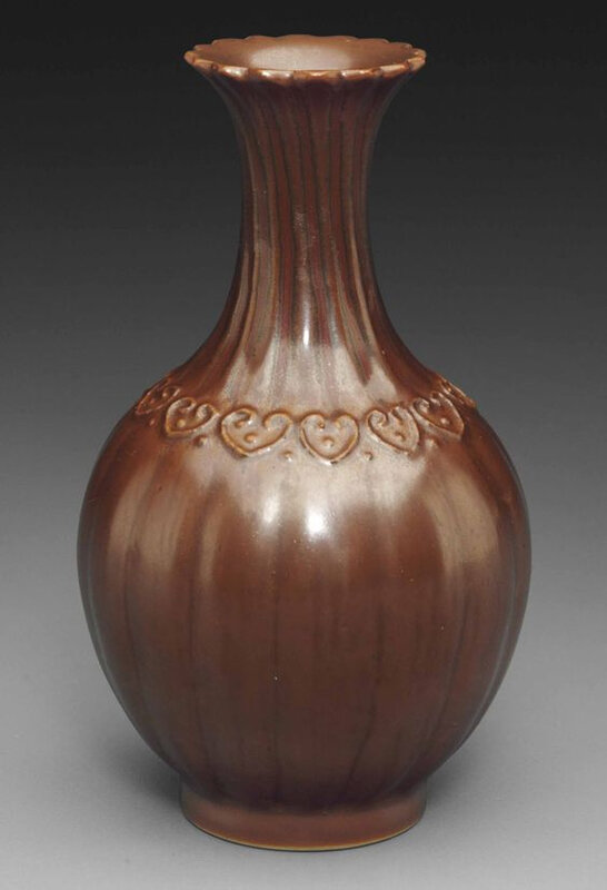 A miniature brown-glazed lobed vase, 18th century
