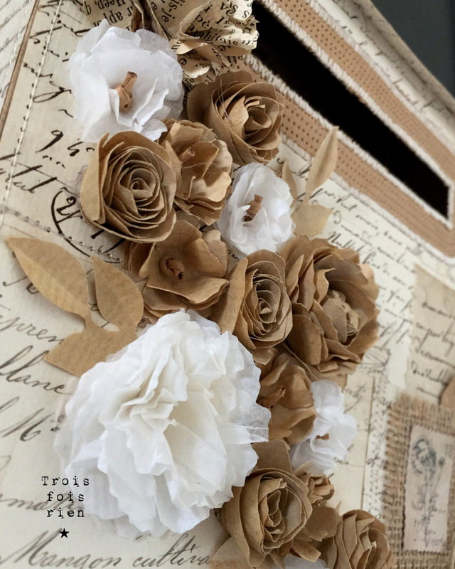 s'envoyer des fleurs, expression imagée, papercraft, paper art, letter box, paper letter box, trois fois rien, paper flower, fleur papier (2)