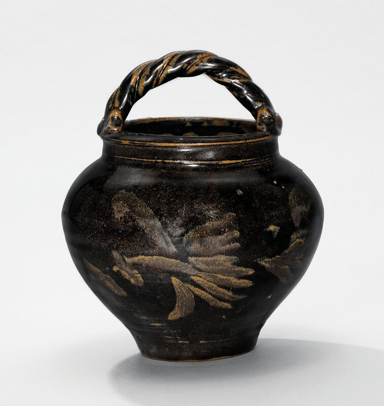A russet-painted blackishbrown-glazed jar with rope-twist handle, Northern Song-Jin dynasty (960-1234)