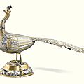 An <b>Austrian</b> parcel-gilt model of a peacock, maker's mark ZBK, Brody, 1787-1806