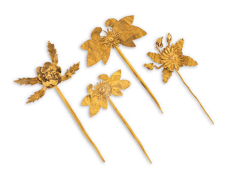 Four cut-gold hair pins, Liao-Northern Song dynasty (AD 907-1127)