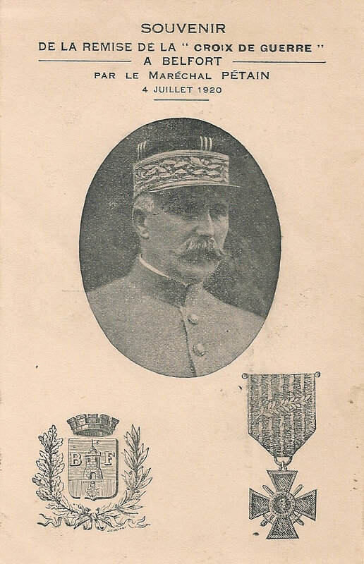 1920 07 04 Belfort CPA 2 Croix de guerre Pétain