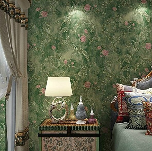 Vintage Green Pink Flower Wallpaper for bedroom WallPaper walls