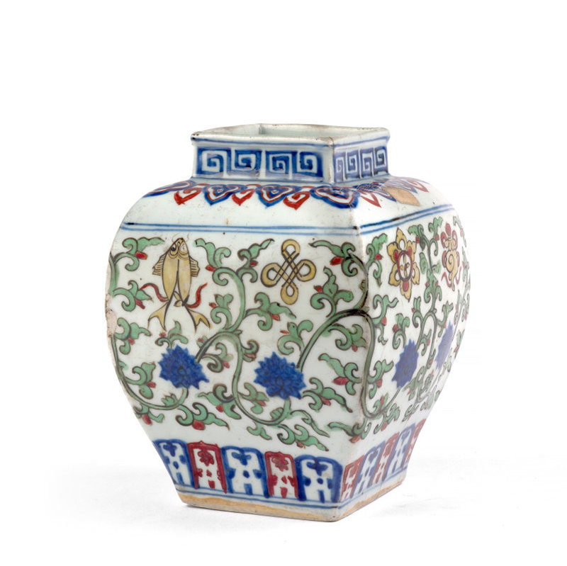 A small Wucai porcelain Jar, China, Ming dynasty, Jiajing mark and period (1521-1567)
