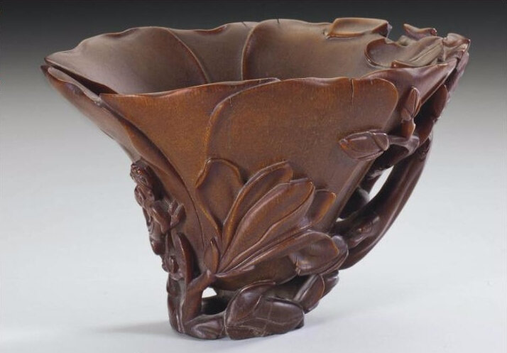 A rhinoceros horn magnolia-form cup, 18th century