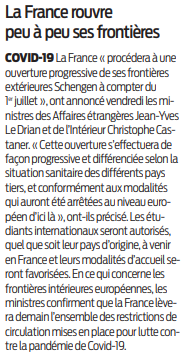 2020 06 14 SO La France rouvre peu à peu ses frontières