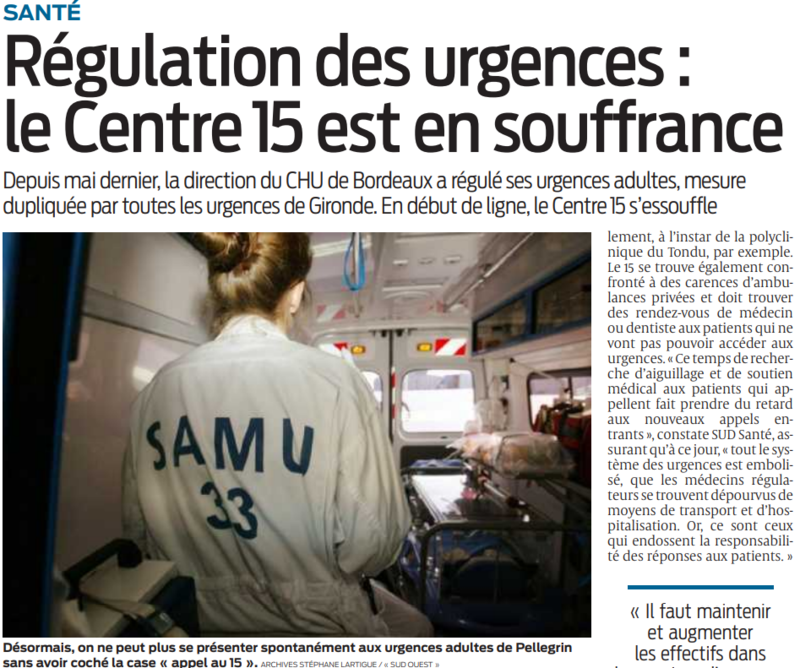 2022 08 30 SO Régulation des urgences le centre 15 en souffrance