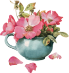 M B bleu vase with roses tiny