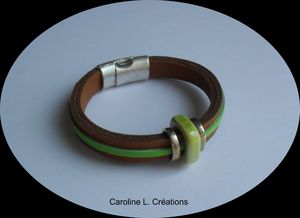 Bracelet Cuir naturel & vert