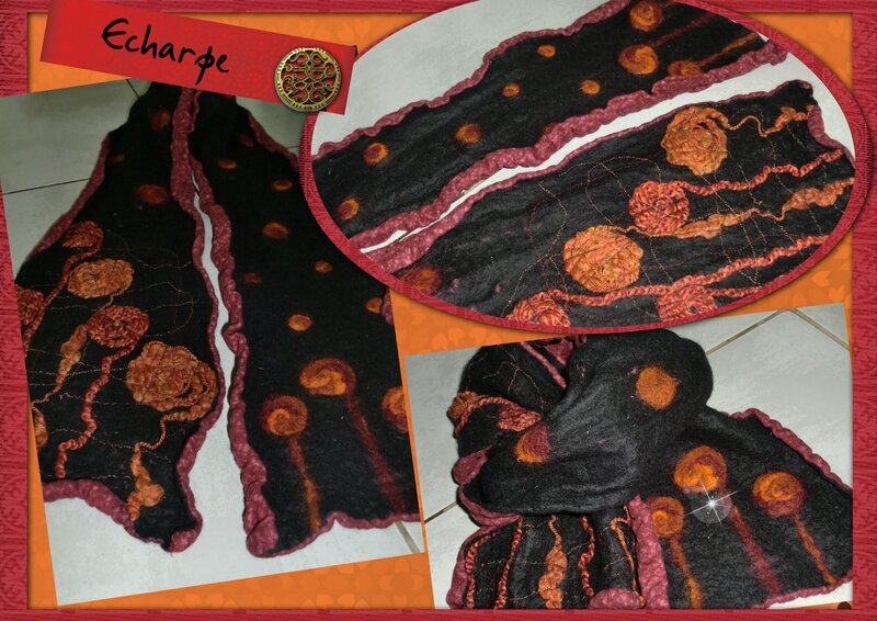 echarpe pois orange et bordeaux