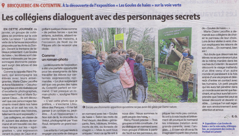 21 02 01er Pr M collégiens dialoguent personnages mystérieux des haies expo à Bricbé