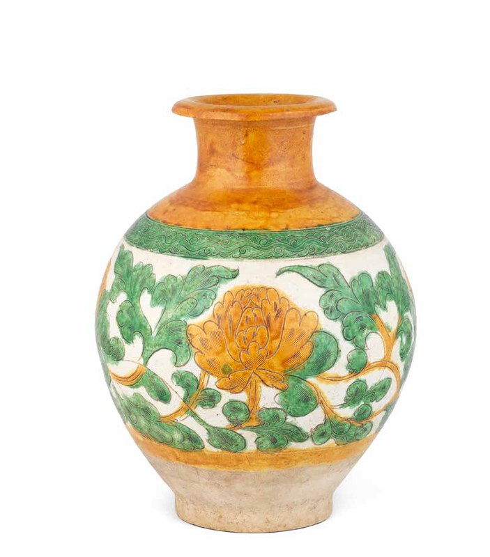 A rare sancai 'lotus' jar, Liao Dynasty