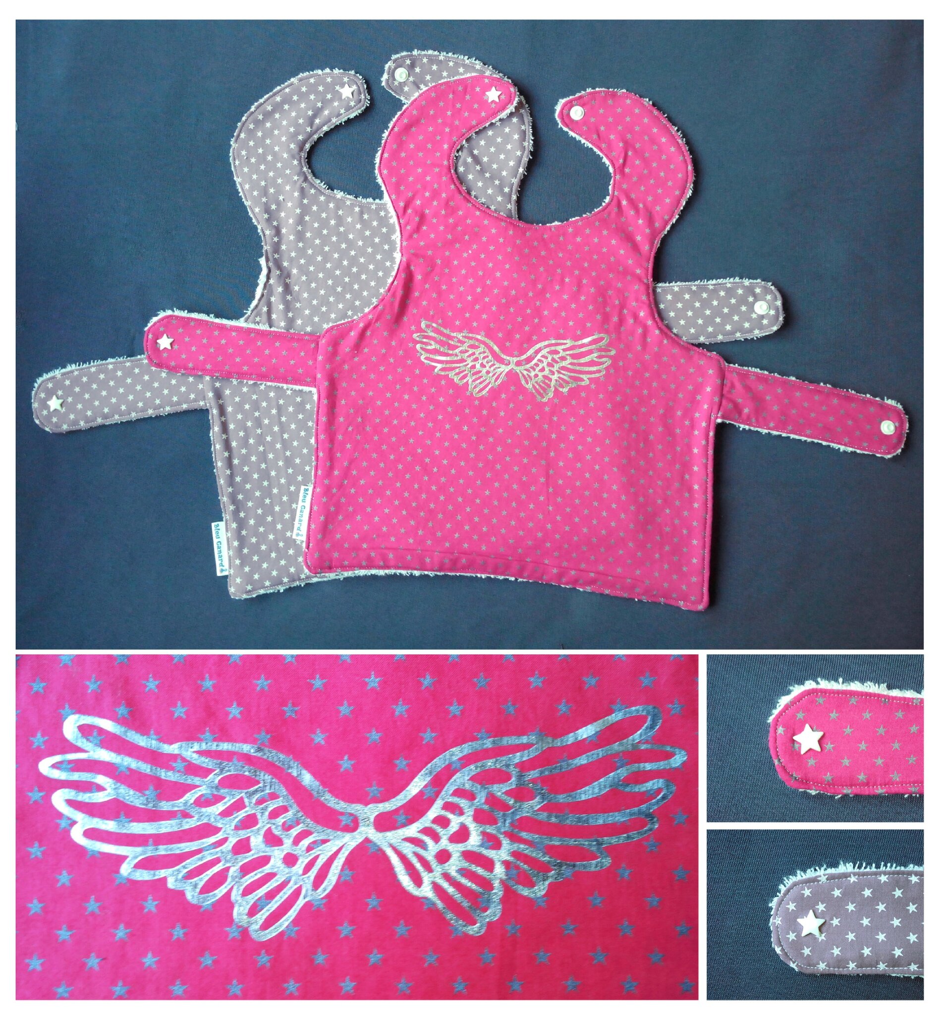 Bavoir tablier ailes fushia et figue