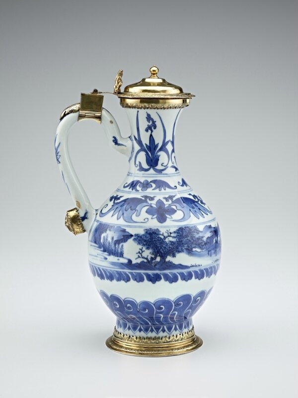 Blue-and-White Ewer with European silver-gilt mounts, ca