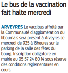 2021 05 10 SO Arveyres Le bus de la vaccinationn fait halte mercredi