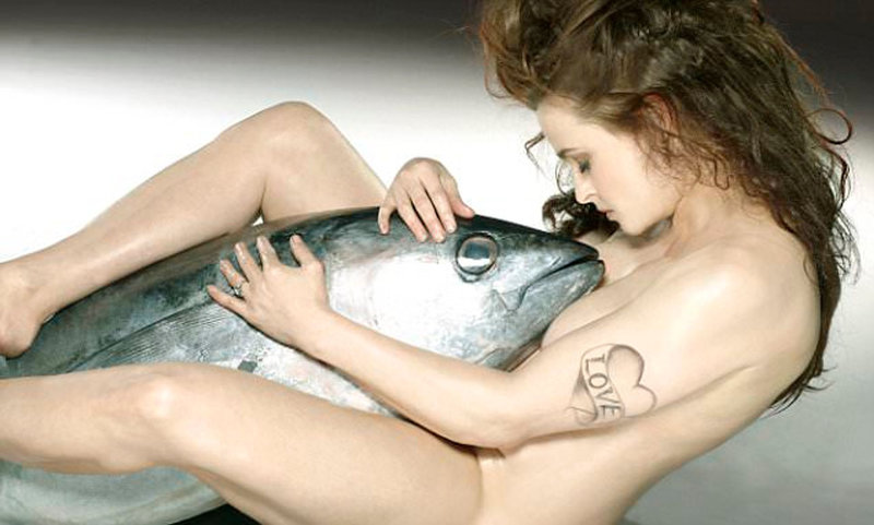 Helena Bonham Carter naked as she straddles a fish in Blue Marine Foundation campaign