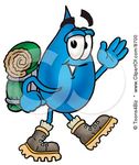 8700-Clipart-Picture-Of-A-Water-Drop-Mascot-Cartoon-Character-Hiking-And-Carrying-A-Backpack