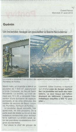 Incendie poulailler Guénin